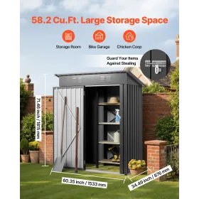 1533 x 876 x 1815 mm Metal Garden Shed, Storage Building with Lockable Door & 2 Louver Vents, Sloped Roof Metal Outdoor Storage 