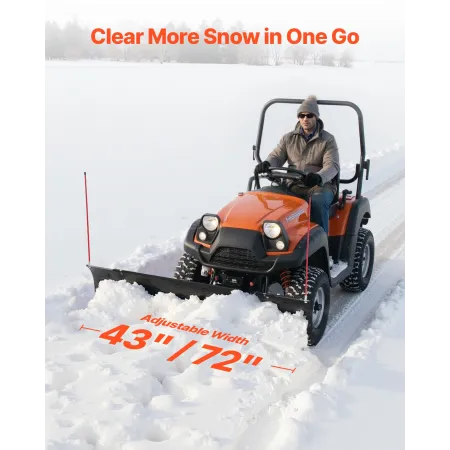 VEVOR Snow Plow Blade, 109/183 cm Width Adjustable Snow Plow Kit, Easy to Detach, Universal Mount Plowing Attachment with Rubber
