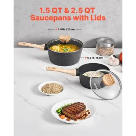 Saucepan Set, 1.5 QT & 2.5 QT Nonstick Saucepan with Glass Lids, Multipurpose Cooking Sauce Pots with Detachable Handles, Sauce 