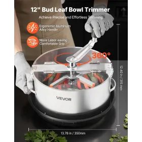 VEVOR Manual Bud Leaf Trimmer, 300mm Reaper Bowl Bud Trimmer with Stainless Steel Blades, Visual Cutting , Wet & Dry Hydroponic 