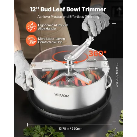 VEVOR Manual Bud Leaf Trimmer, 300mm Reaper Bowl Bud Trimmer with Stainless Steel Blades, Visual Cutting , Wet & Dry Hydroponic 