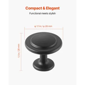 Cabinet Knobs, 30 Pack, 31 mm Black Zinc Alloy Drawer Pulls & Door Handles, Mushroom Kitchen Solid Knobs Dresser Handles, Cupboa