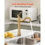 VEVOR Single Handle Sink Faucet, Solid Brass Single Handle Kitchen Faucet, 1 or 3 Hole Kitchen Faucets with Push-Button Drain, S