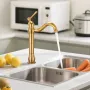 VEVOR Single Handle Sink Faucet, Solid Brass Single Handle Kitchen Faucet, 1 or 3 Hole Kitchen Faucets with Push-Button Drain, S