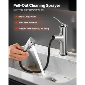 Single Handle Sink Faucet, Single Handle Pull Out Faucet 1 or 3 Hole, Brushed Nickel Stainless Steel Sink Faucets with Push-Butt