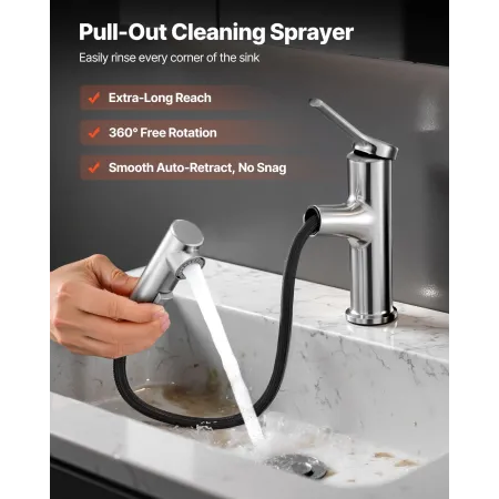 VEVOR Single Handle Sink Faucet, Single Handle Pull Out Faucet 1 or 3 Hole, Brushed Nickel Stainless Steel Sink Faucets with Pus