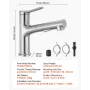 VEVOR Single Handle Sink Faucet, Single Handle Pull Out Faucet 1 or 3 Hole, Brushed Nickel Stainless Steel Sink Faucets with Pus