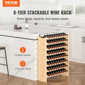 72 flaske stabelbar modulær vin rack bambus træ display hylde