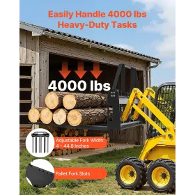 Skid Steer Pallet Forks, 1814 kg Rated Capacity, Pallet Fork Frame Attachment with 1065 mm Pallet Forks Forklift Blades, 50.8 mm