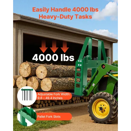 Skid Steer Pallet Forks, 1814 kg Rated Load Capacity, Pallet Fork Frame Attachment with 1065 mm Pallet Forks Forklift Blades, 50