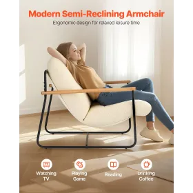 VEVOR Accent Stol, Metalrammestol med træarmlæn, Moderne hyggelig polstret lænestol, med blød skumstøddæmpning, aftages