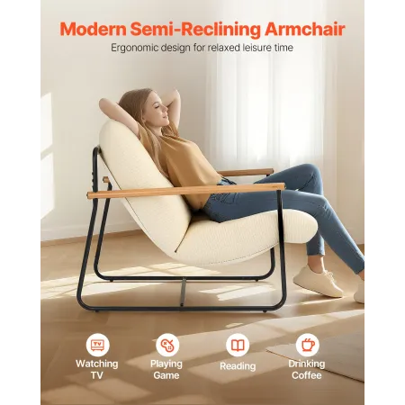 VEVOR Accent Chair, Metal Framed Chair with Wooden Armrests, Modern Cozy Upholstered Armchair, with Soft Foam Cushioning, Detach