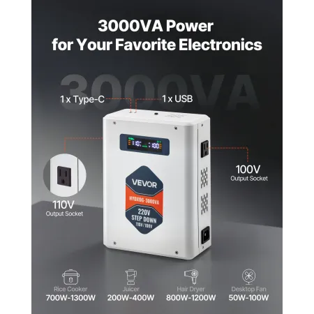 Step Down Voltage Converter, 3000VA, Heavy Duty Voltage Power