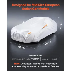 VEVOR Car Cover, Car Cover Waterproof for Mid Size European Sedan Cars Models, Custom-fit All Weather Sun Rain Wind Dust Snow Pr