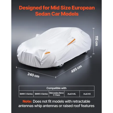 VEVOR Car Cover, Car Cover Waterproof for Mid Size European Sedan Cars Models, Custom-fit All Weather Sun Rain Wind Dust Snow Pr