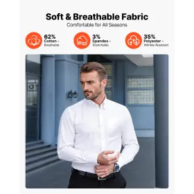 VEVOR Button Up-skjorte til mænd, Langærmede, rynkefri Button Down-kjoleskjorter til mænd, Slim Fit, blødt strækstof til