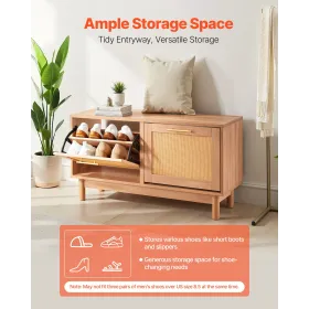 VEVOR Entryway Skobænk, 1000 x 300 x 530 mm Rattan-lignende skobænk med 2 klapskuffer, 300lbs skoopbevaringsstativ med 4 Comp.