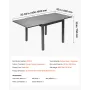 Expandable Outdoor Patio Dining Table, 80-160cm Rectangular Backyard Bistro Tables for 4-6, Aluminum Frame Metal Steel Slat , Al