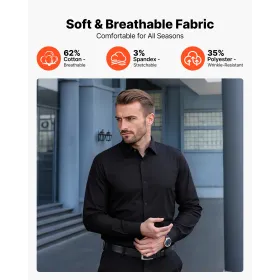 VEVOR Button Up-skjorte til mænd, Langærmede, rynkefri Button Down-kjoleskjorter til mænd, Slim Fit, blødt strækstof til