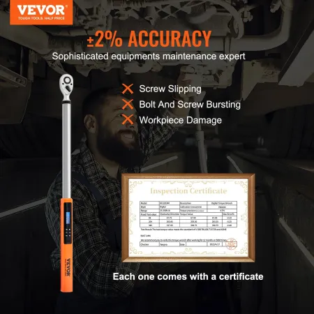 Digital Torque Wrench, 1.3 cm Drive Electronic Torque Wrench, Torque Wrench Kit 25-250ft.lb/34-340n.m Torque Range Accurate to ±