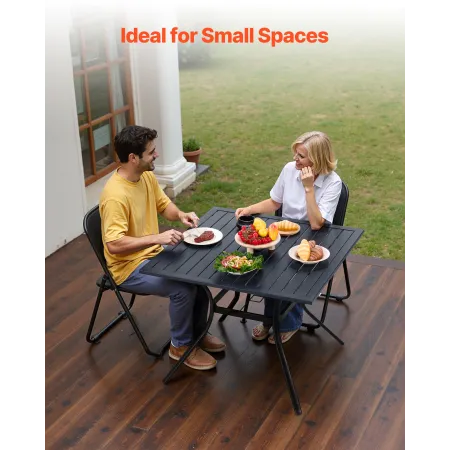 Outdoor Patio Dining Table, 94cm Square Metal Steel Slat Backyard Bistro Tables, with 38mm Umbrella Hole, Outside All-Weather La