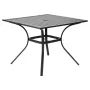 Outdoor Patio Dining Table, 94cm Square Metal Steel Slat Backyard Bistro Tables, with 38mm Umbrella Hole, Outside All-Weather La