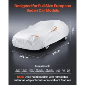 Car Cover, Car Cover Waterproof for Full Size European Sedan Cars Models, Custom-fit All Weather Sun Rain Wind Dust Snow P