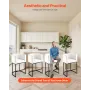 Bar Stool Set of 3, 63cm Counter Height Stools, Counter Barstool with Backrest, Arm, Metal Frame, and Footrest, Accent Fabric Ba