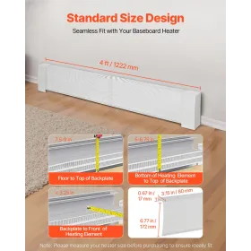 VEVOR Baseboard Heater Covers, Premium Series 1222 mm Standard Electric Heating Unit Front Cover for Home Improvement, Heavy Dut