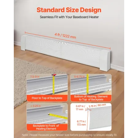 VEVOR Baseboard Heater Covers, Premium Series 1222 mm Standard Electric Heating Unit Front Cover for Home Improvement, Heavy Dut