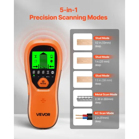 VEVOR Stud Finder Wall Scanner, 5 in 1, Electronic Wall Stud Detector with Smart Sensor, High-Definition LCD Display and Audio A