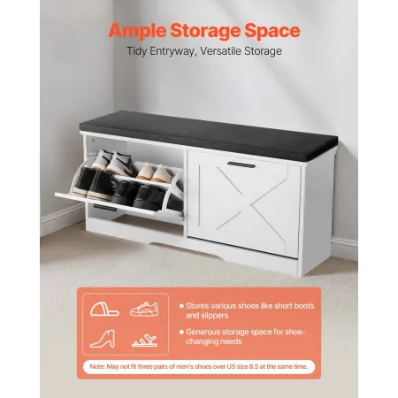 Entryway Shoe Storage Bench, 1000 x 305 x 475 mm Shoe Organizer with Flip Drawers, 440lbs Narrow Shoes Rack Bench with Cushion &
