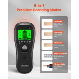 VEVOR Stud Finder Wall Scanner, 5 in 1, Electronic Wall Stud Detector with Smart Sensor, High-Definition LCD Display and Audio A