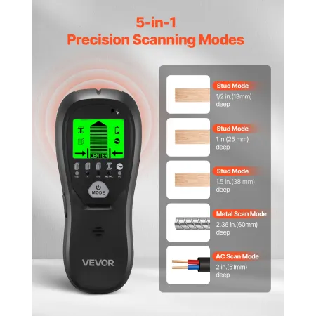 VEVOR Stud Finder Wall Scanner, 5 i 1, Elektronisk Wall Stud Detector med Smart Sensor, High-Definition LCD Display og Audio A