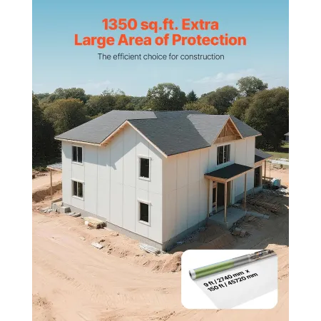 VEVOR House Wrap, 2740 x 45720 mm, 0,13 mm tyk dampspærre, kraftig plastfolie til rivefast, dråbestofdamp