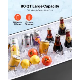 75.71 L Rolling Ice Chest Cart, with 2-Stage Telescopic Pull Handle and 2 Swivel Casters, Portable Table Beach Patio Party Bar C