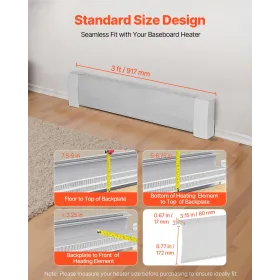 VEVOR Baseboard Heater Covers, Premium Series 917 mm Standard Electric Heating Unit Front Cover for Home Improvement, Heavy-duty