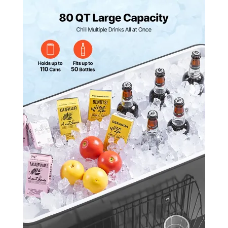 VEVOR 75.71 L Rolling Ice Chest, Holds up to 50 Bottles / 110 Cans, Portable Patio Party Bar Drink Cooler Cart with Bottom Shelf