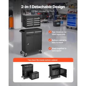 VEVOR Rolling Tool Chest, 2-in-1 Design, 5 Drawers Tool Cabinet Organizer with Detachable Top Metal Toolbox, Lock Bar, Protectiv