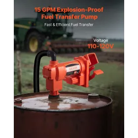 VEVOR brændstofoverførselspumpe 230V, 15 GPM 57 l/min, AC elektrisk olieoverførselspumpe, 8 fod/2,4 m Max sugeløft, 37