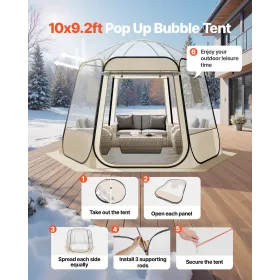 VEVOR Pop up Bubble Tent, 3.05 x 2.75 m Waterproof & UV-Resistant, Clear Camping Tent Shelter, Outdoor Garden Dome Igloo Tents w