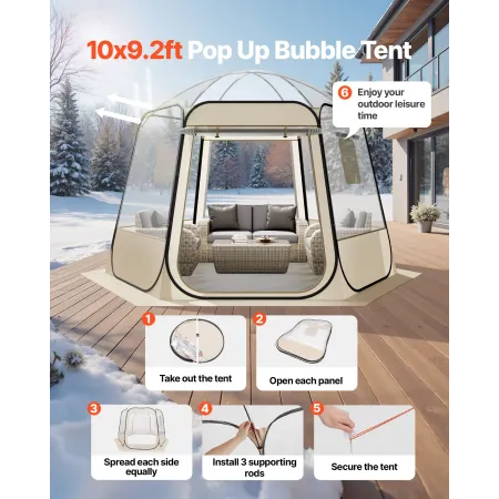 Pop up Bubble Tent, 3.05 x 2.75 m Waterproof & UV-Resistant, Clear Camping Tent Shelter, Outdoor Garden Dome Igloo Tents with Wi
