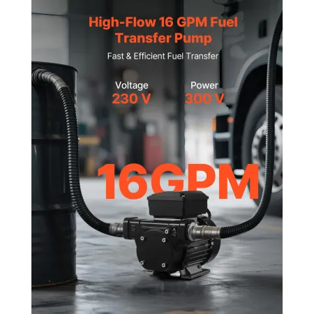 VEVOR Oil Transfer Pump 230V, 16 GPM 60 L/min, AC Electric Fuel Transfer Pump for Diesel Kerosene Biodiesel, 8 ft/2.4 m Max Suct