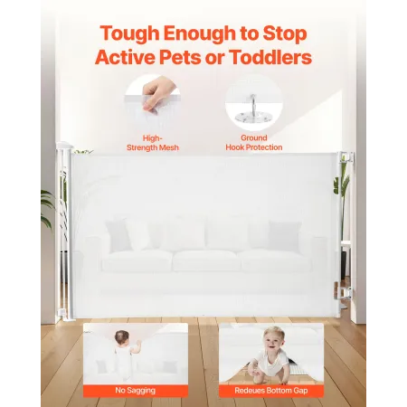 VEVOR Retractable Baby Gate, Extends to 1450 mm Wide, 980 mm Tall, with Security Lock, Easy to Use, Walk Through Without Trippin