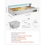 VEVOR kommerciel madvarmer, 1700 W elektrisk dampvarmer i rustfrit stål med glasdæksel, 8-pandes bordplade Buffet Bain Ma