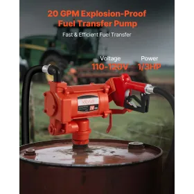 VEVOR Fuel Transfer Pump 230V, 20 GPM 76 L/min, AC Electric Oil Transfer Pump, with Auto Shut-Off Fuel Nozzle & Discharge Hose, 