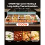 VEVOR kommerciel madvarmer, 1700 W elektrisk dampvarmer i rustfrit stål med glasdæksel, 10-pandes bordplade Buffet Bain M