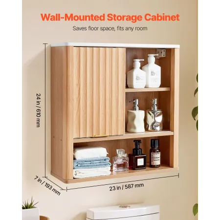 VEVOR Bathroom Wall Cabinet, with Door and Adjustable Shelf, Over the Toilet Storage Medicine Cabinet Wall Mounted, Hanging Orga