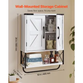 VEVOR Bathroom Wall Cabinet, with 2 Doors & Adjustable Shelf, Over the Toilet Storage Medicine Cabinet Wall Mounted, Hanging Org