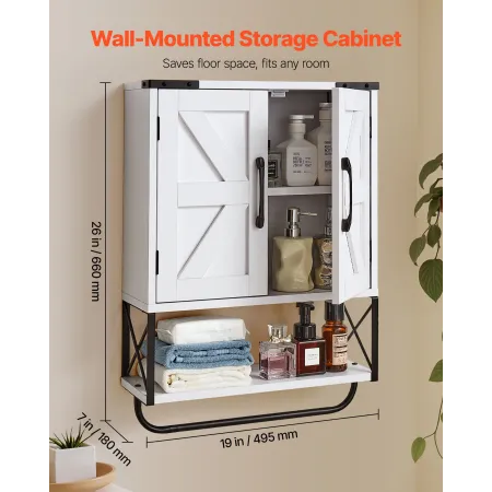 VEVOR Bathroom Wall Cabinet, with 2 Doors & Adjustable Shelf, Over the Toilet Storage Medicine Cabinet Wall Mounted, Hanging Org